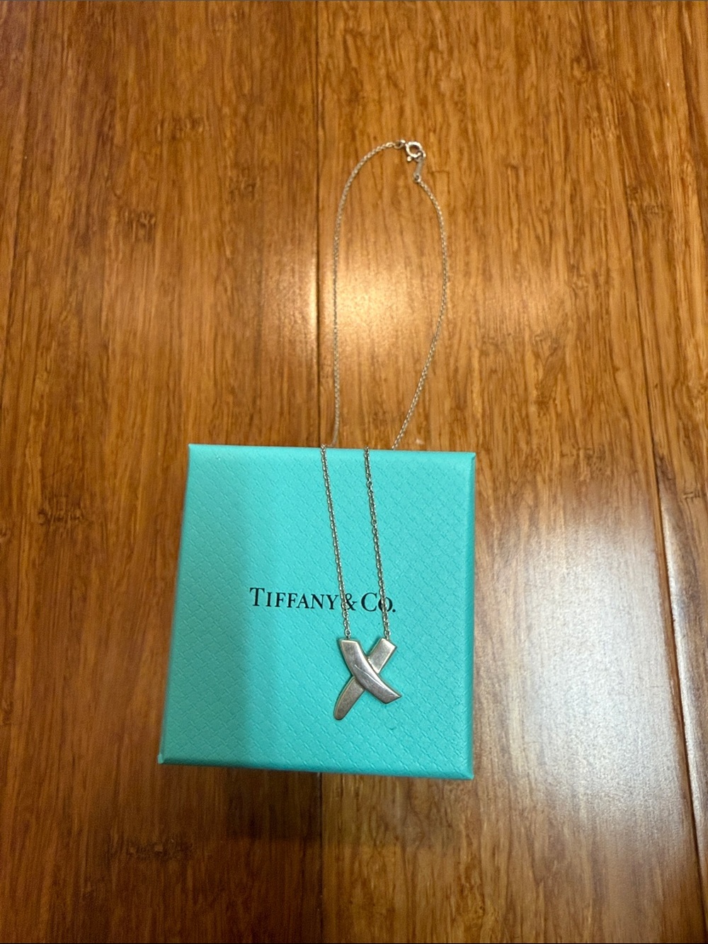 Tiffany & Co. Silver X Pendant Necklace with Tiffany Blue Box
